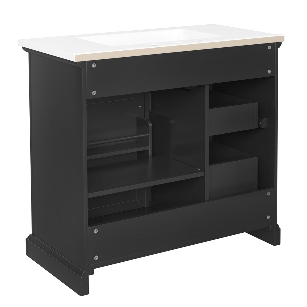 36-Inch Bathroom Vanity with Ceramic Sink Top, 4 Drawers and 1 Soft-Close Door