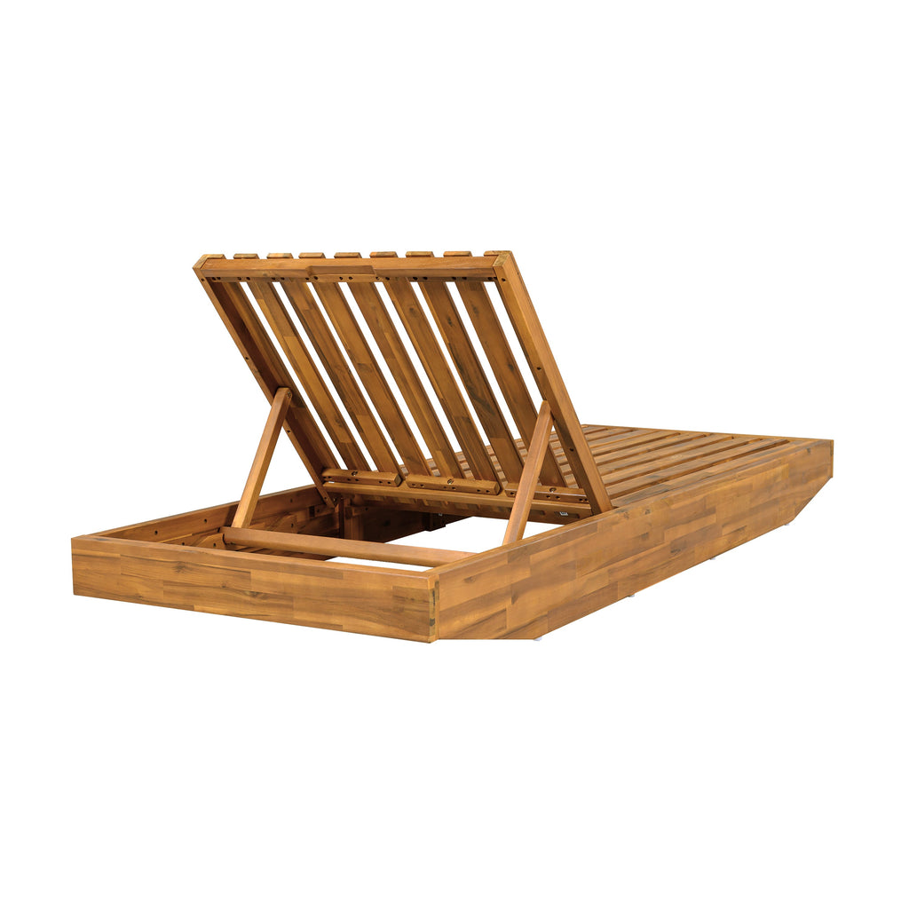 Outdoor Chaise Lounge Acacia Wood Teak Dark Gray Cushion Foldable 300 LB
