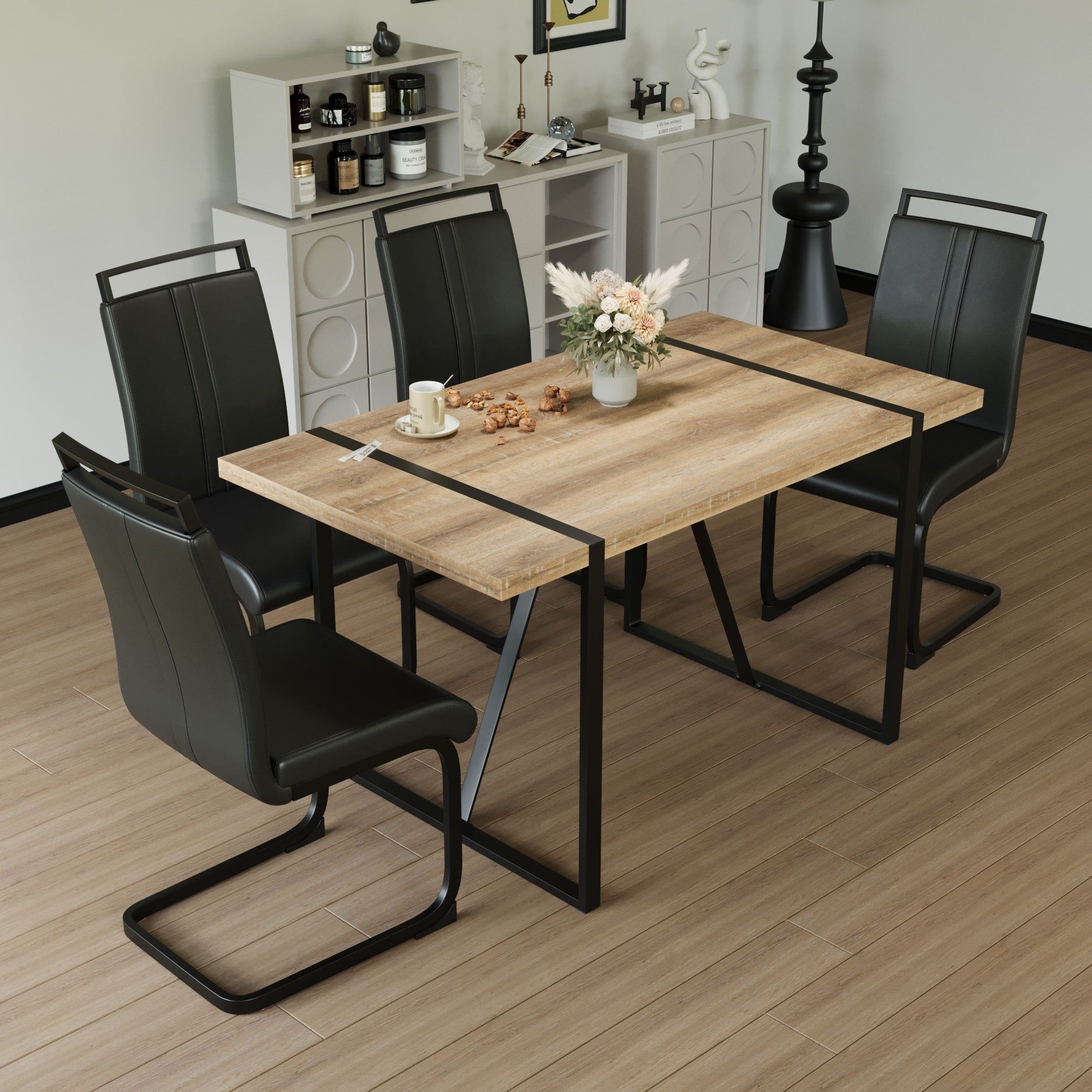 55 ' dining table modern rural industrial rectangular MDF wood set and PU