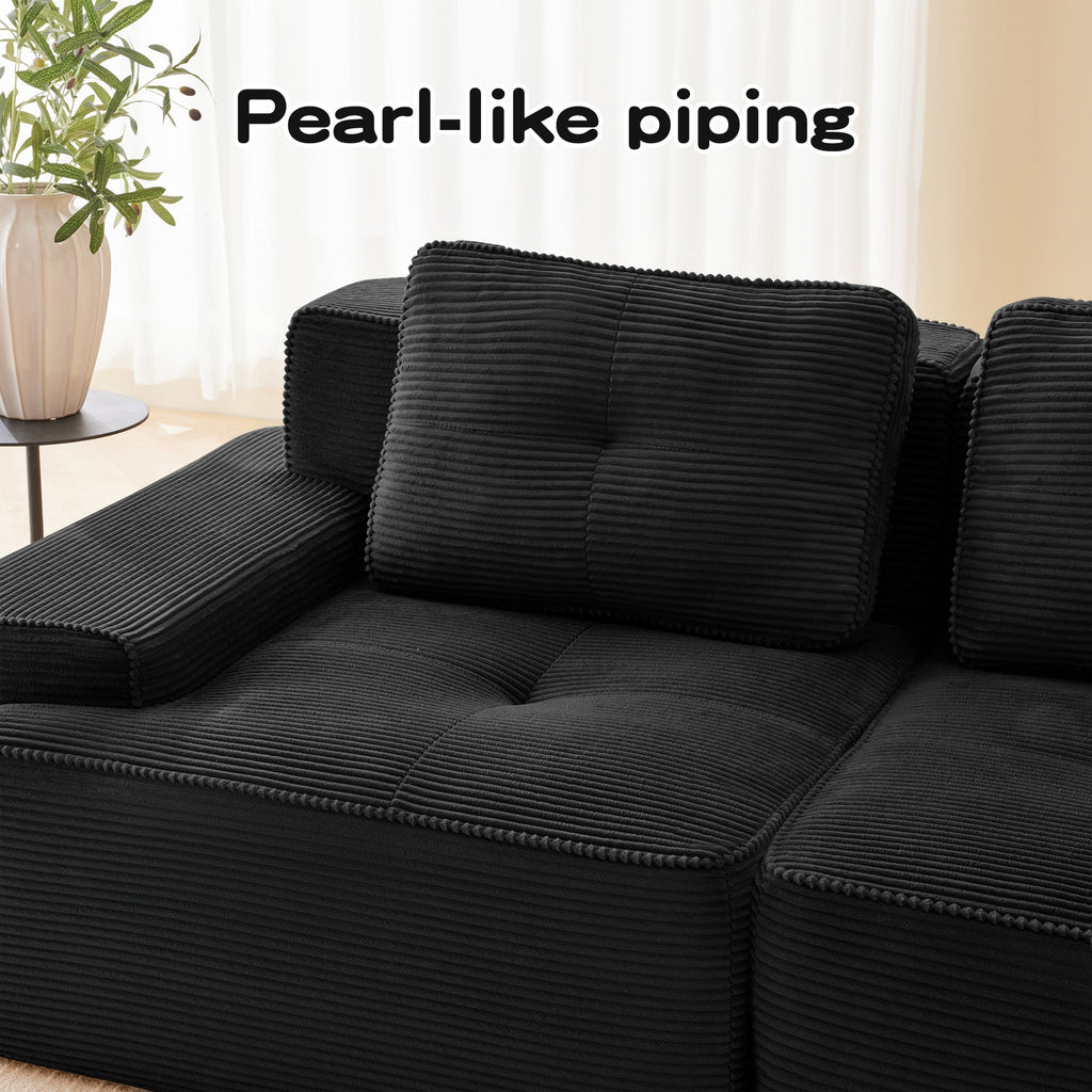 Sectional Sofa Modular Corduroy Black 3 Seat Tufted No Assembly