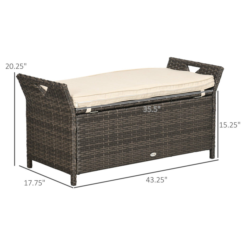 Outdoor Storage Bench PE Wicker Cream White 27 Gallon 43in
