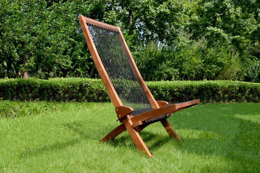 Accent Chair Folding Solid Wood Natural Rope Seat Indoor Outdoor Foldable