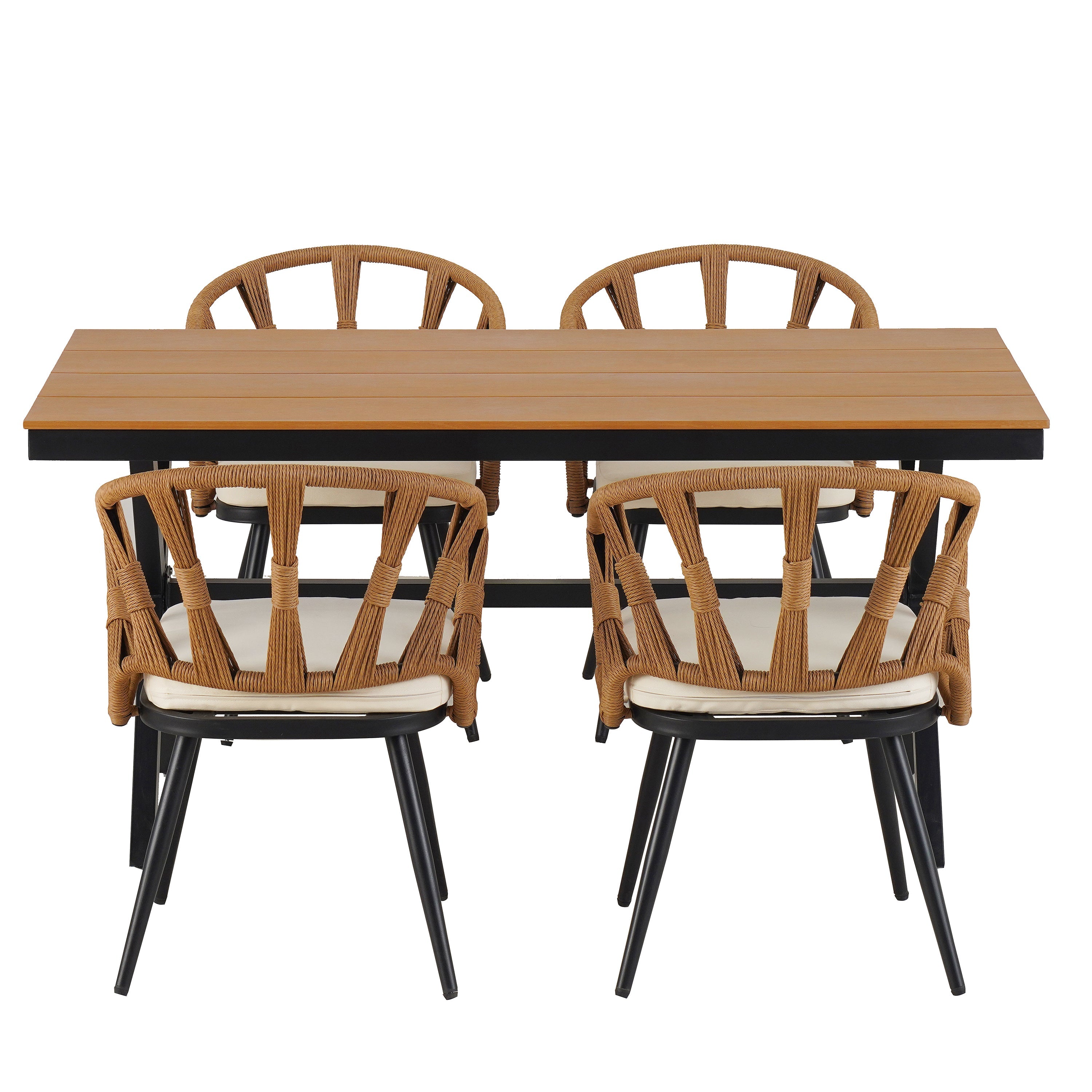 4-Seat Outdoor PE Rattan Dining Set Dark Yellow