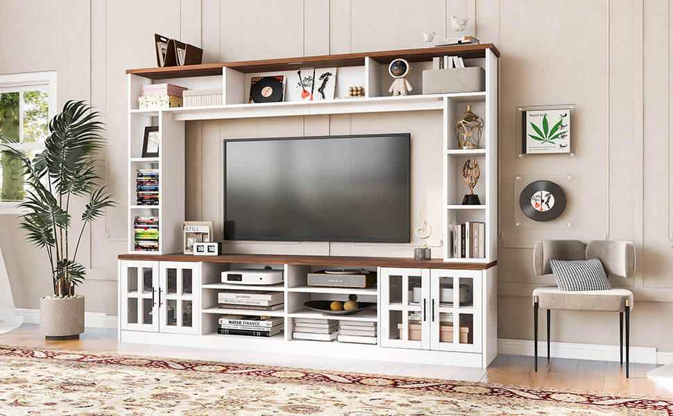 White MDF Glass TV Stand Entertainment Center Wall Unit 80