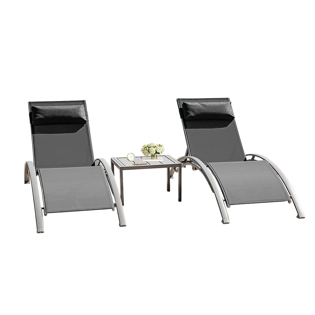 Outdoor Chaise Lounge Aluminum Textilene Dark Gray Set of 3 5-Position 350 LB