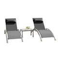 Outdoor Chaise Lounge Aluminum Textilene Dark Gray Set of 3 5-Position 350 LB
