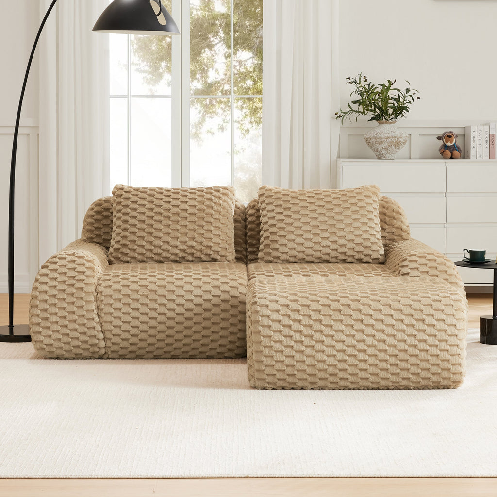 Sectional Sofa L-Shape Modular Flannelette Light Camel 2 Seat 82 In