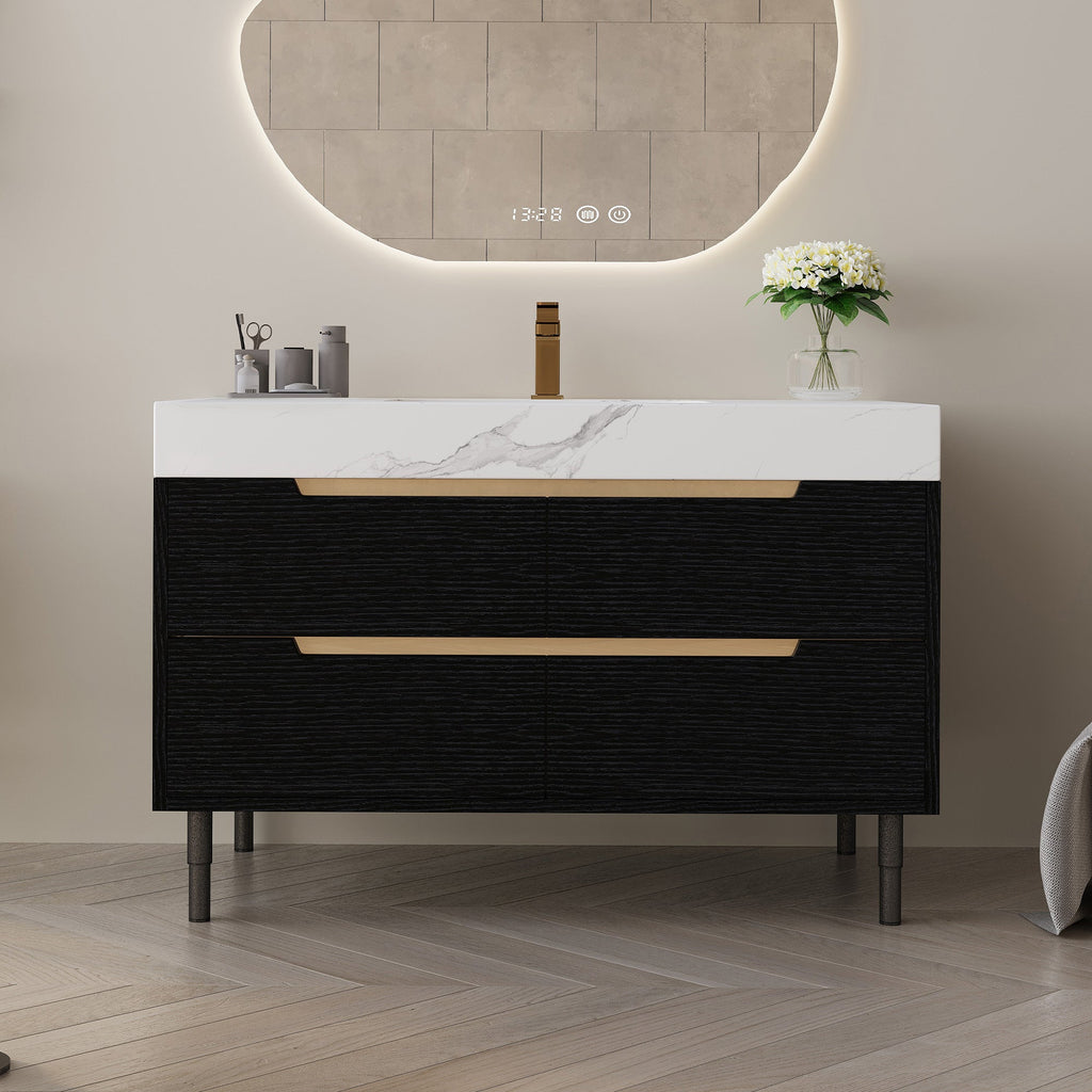 35.4' Modern Bathroom Vanity with Undermount Sink, Sintered Stone Top, Waterp...