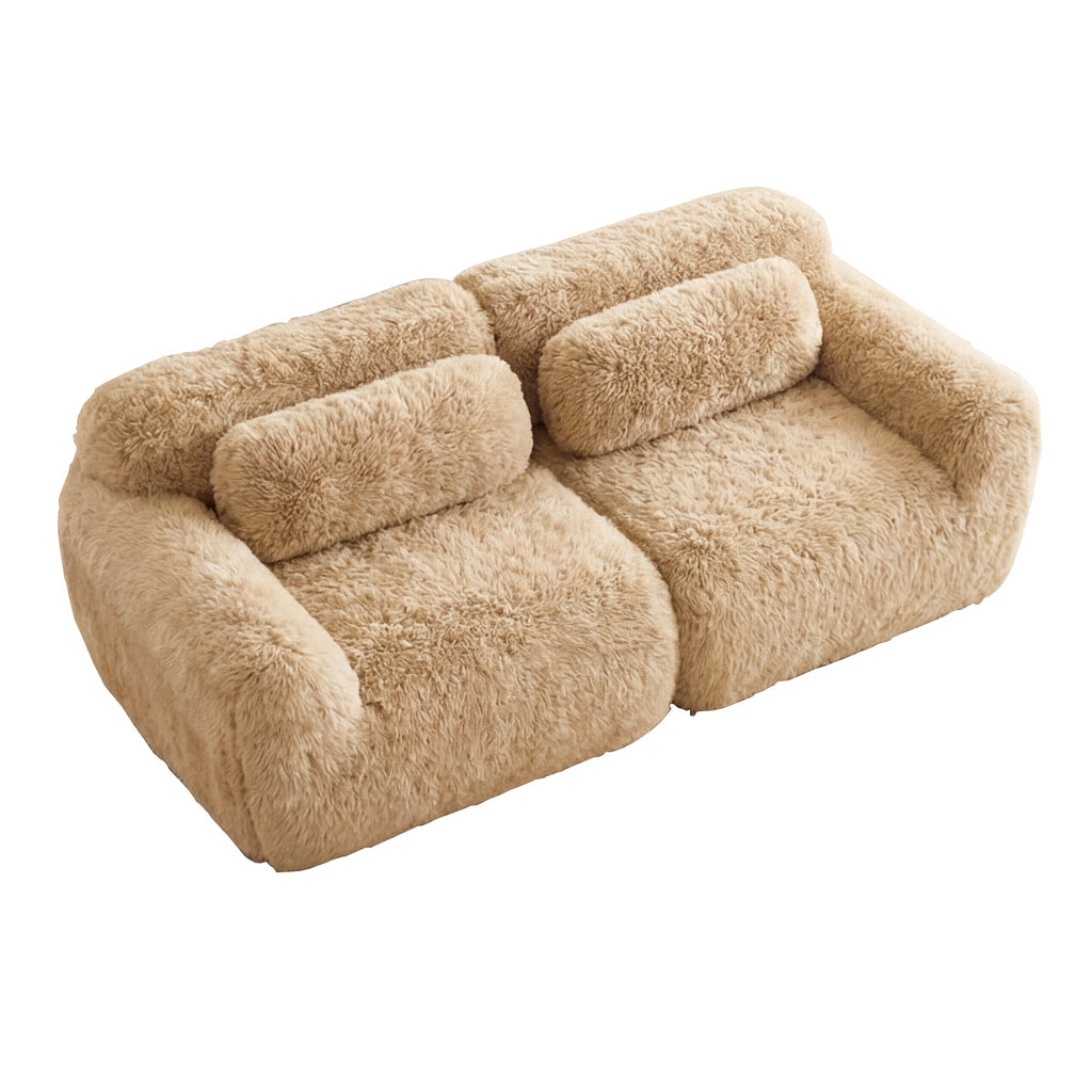 LoveSeat Modular Plush Light Khaki 2 Seat Non-Slip