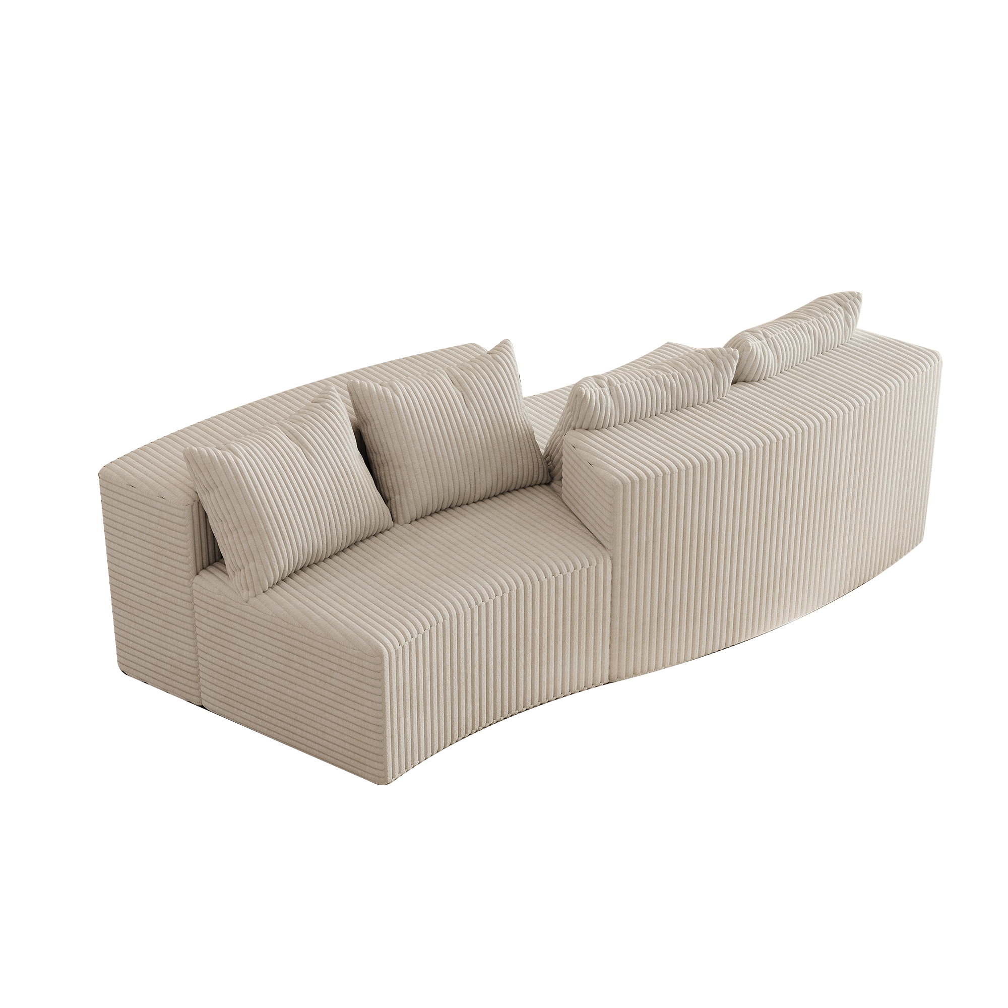 Sectional Sofa Modular Curved Corduroy Beige 2 Seat 4 Pillows