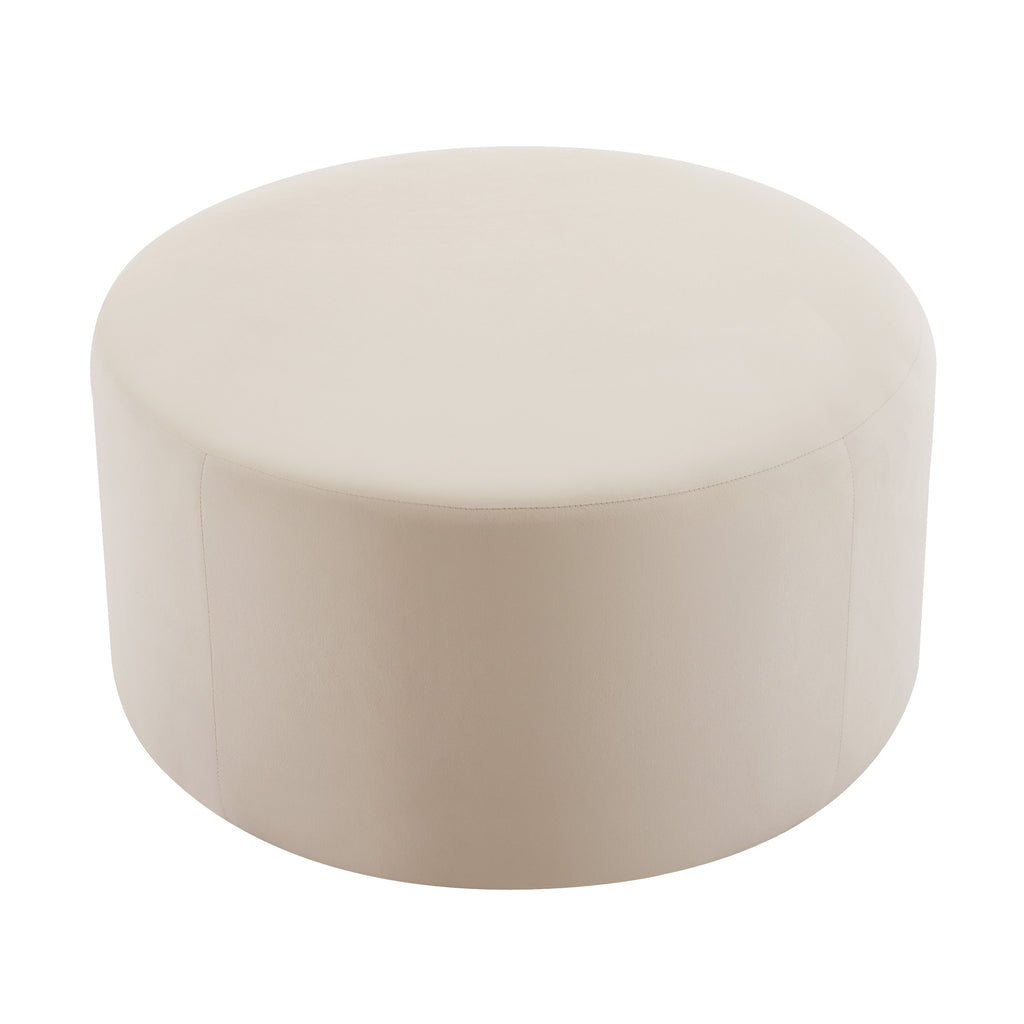 Round Velvet Ottoman, Cream, 30x30x16 Inch