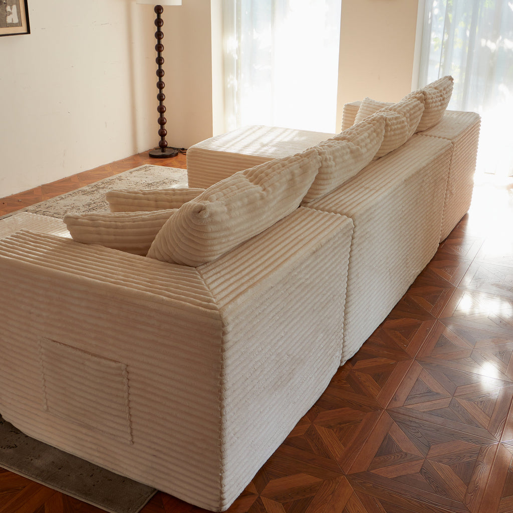 Sectional Sofa U-Shape Cloud Modular Beige 4 Seat 134 In No Assembly