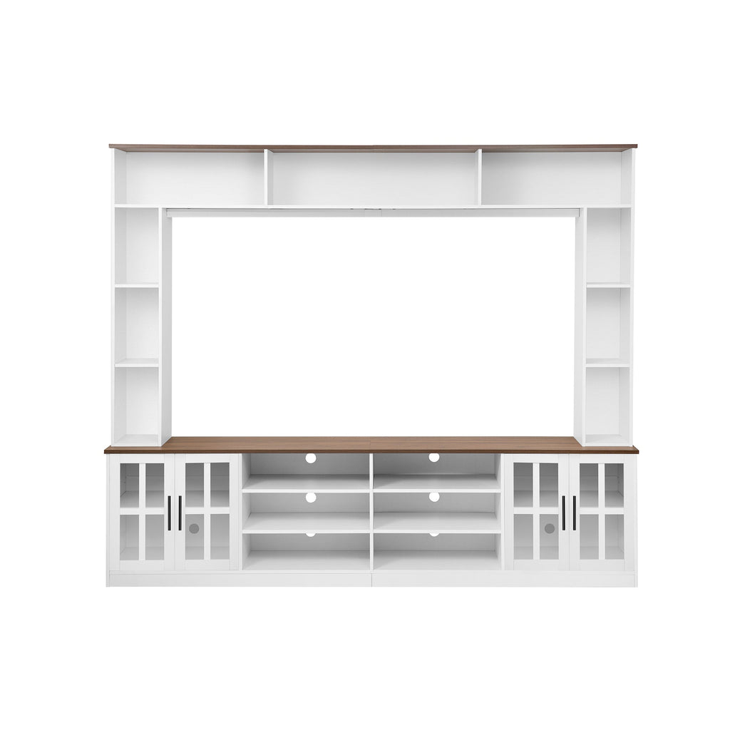 White MDF Glass TV Stand Entertainment Center Wall Unit 80