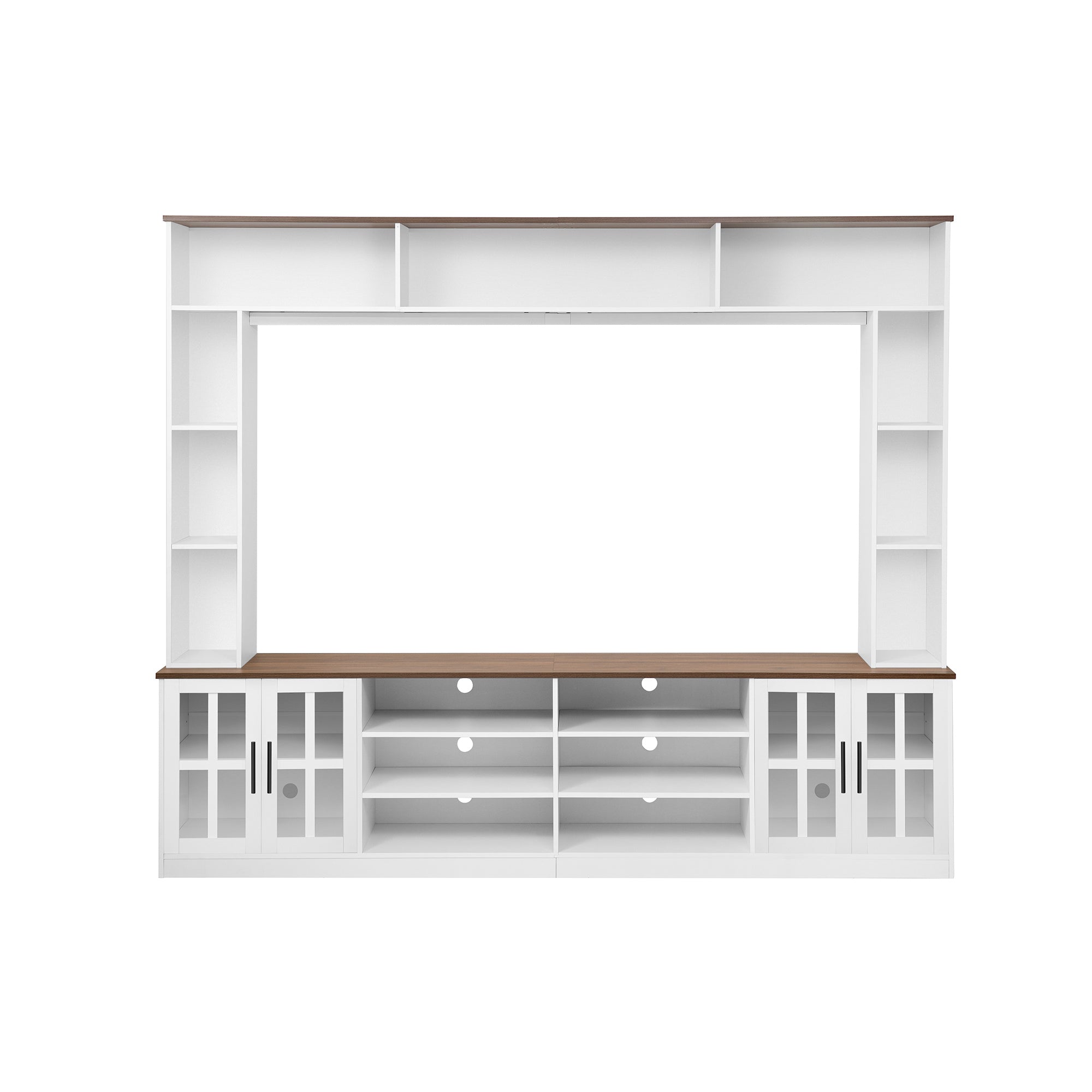 White MDF Glass TV Stand Entertainment Center Wall Unit 80