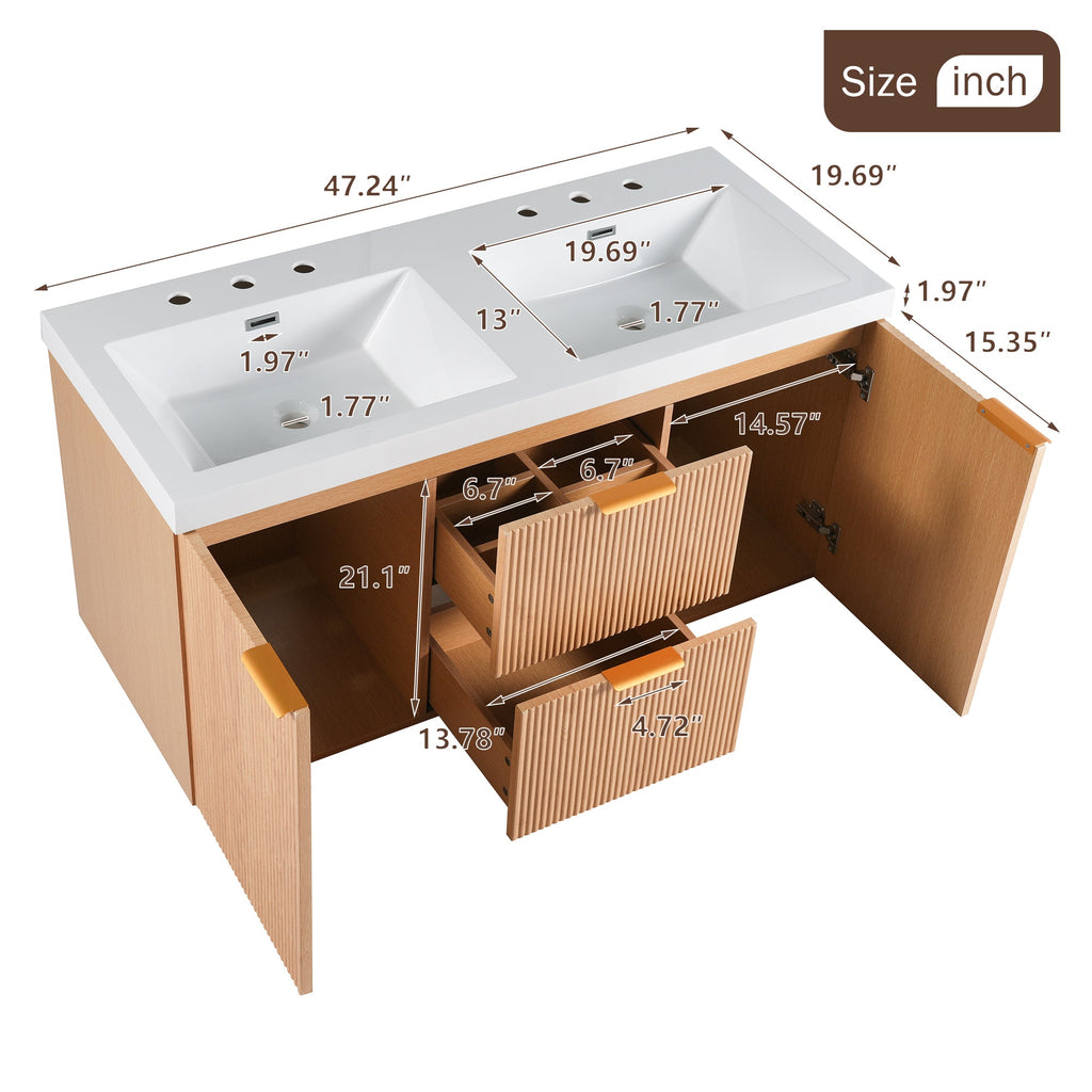 Modern 47.24 Inch Double Sink Bathroom Vanity with SMC Top, MDF Cabinet