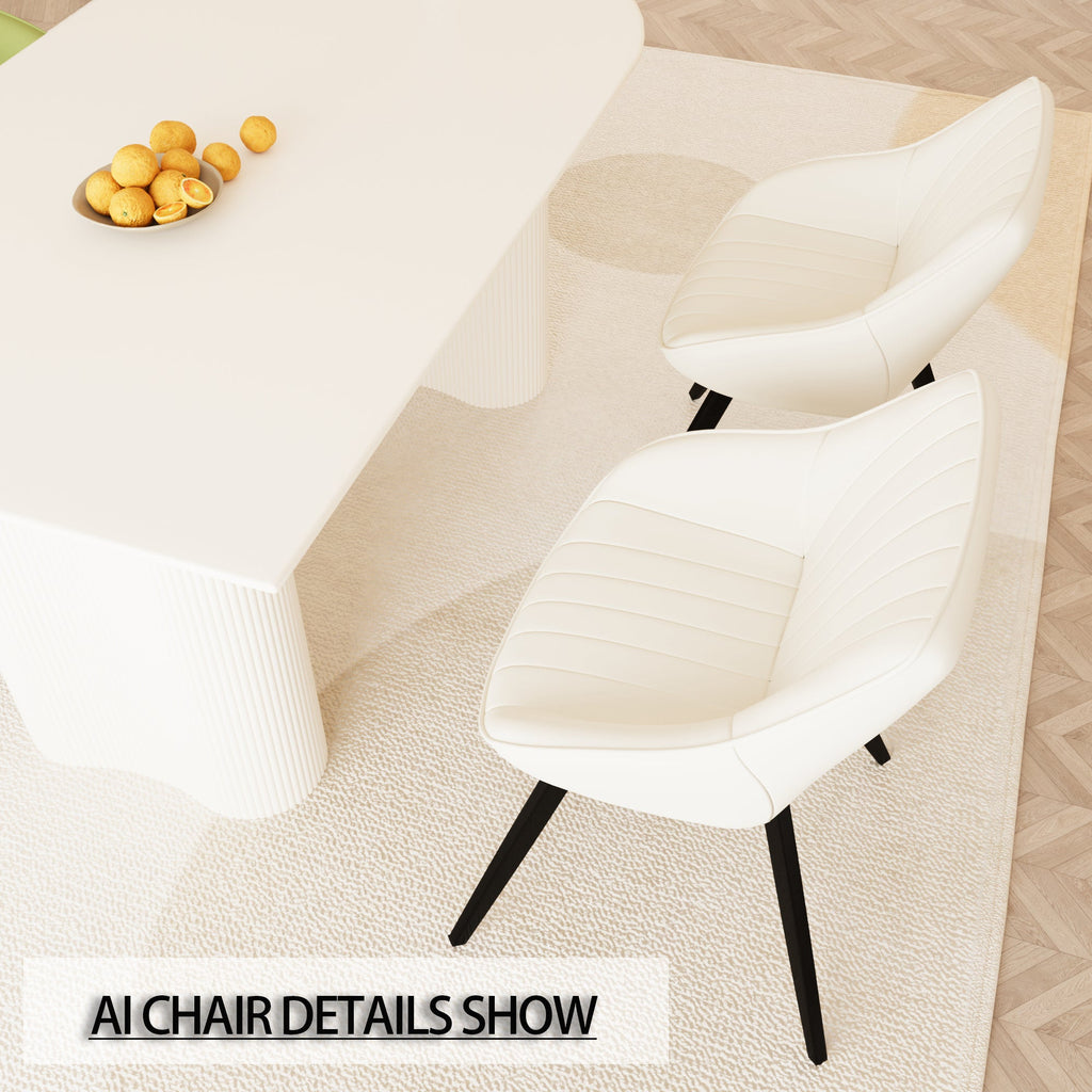 63' medieval modern cream style MDF dining table and beige PU dining chair set,