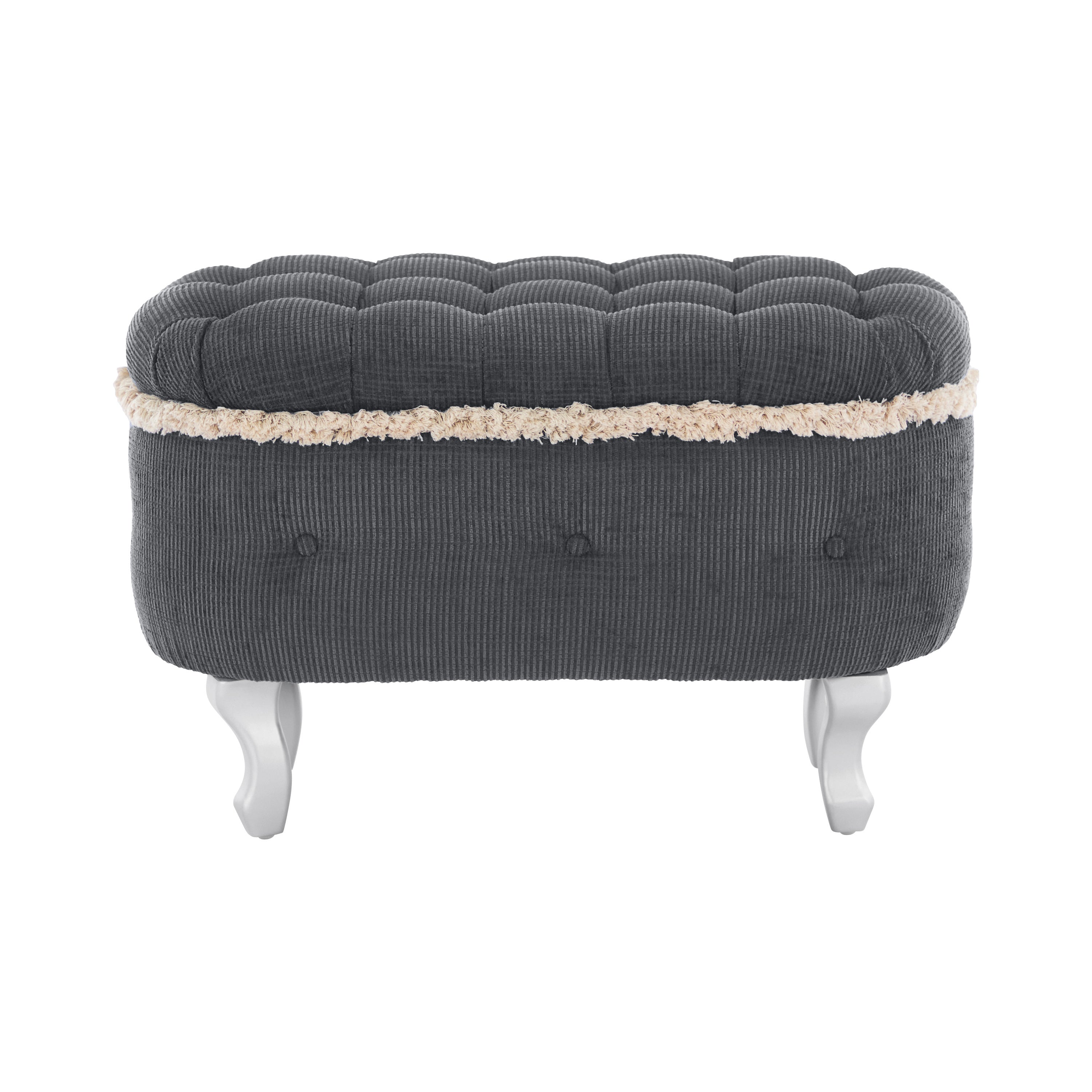 Storage Bench Tufted Gray Fabric Tassel Trim Flip Top 29.5x17.8x19 In