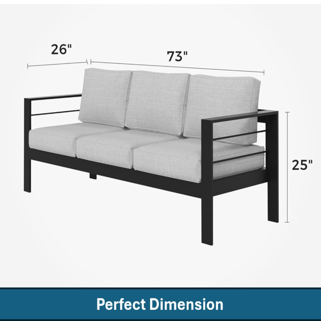 Outdoor Patio Set Aluminum Black Gray 4 Piece 73in Sofa
