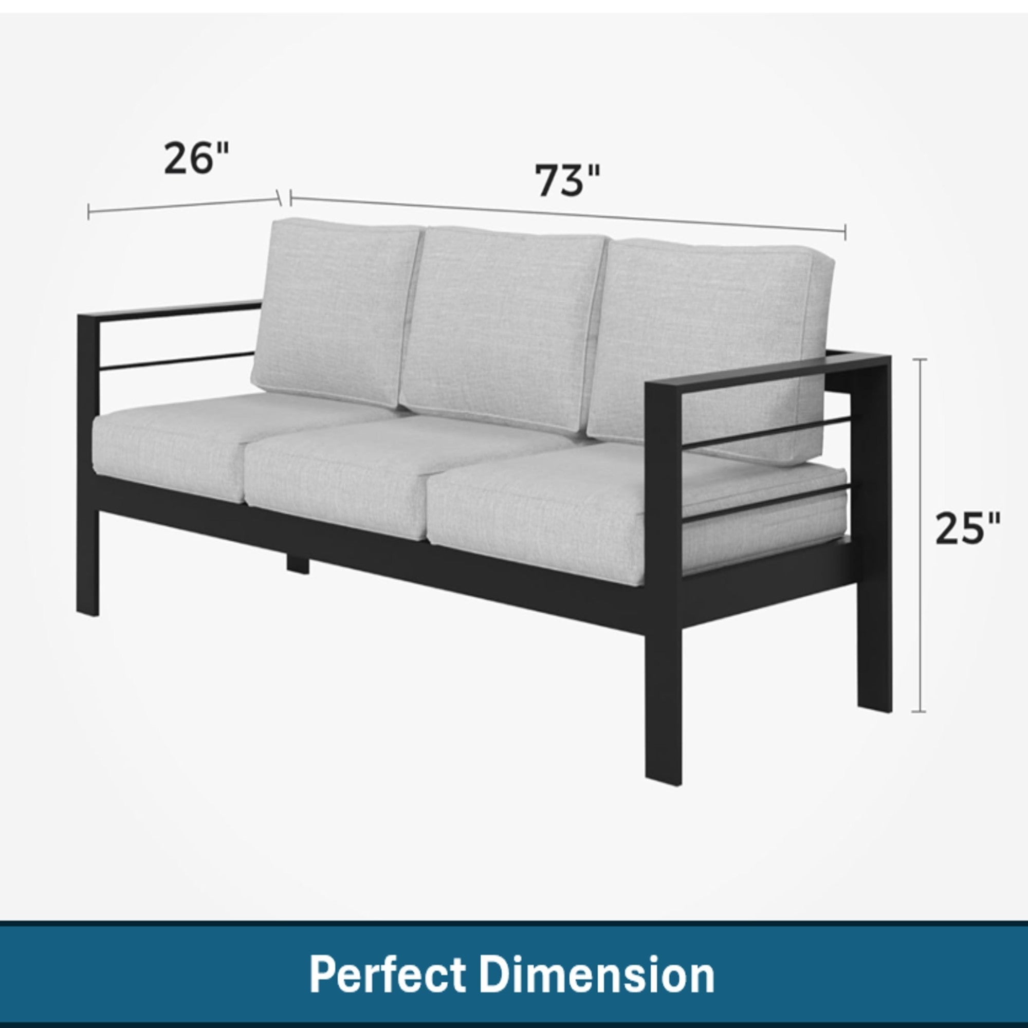 Outdoor Patio Set Aluminum Black Gray 4 Piece 73in Sofa