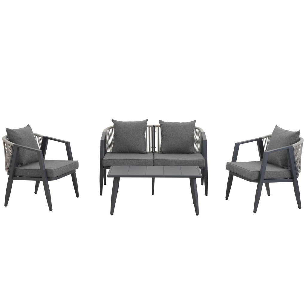 Outdoor Seating Set 4 Piece Bench Chairs Table Iron Gray