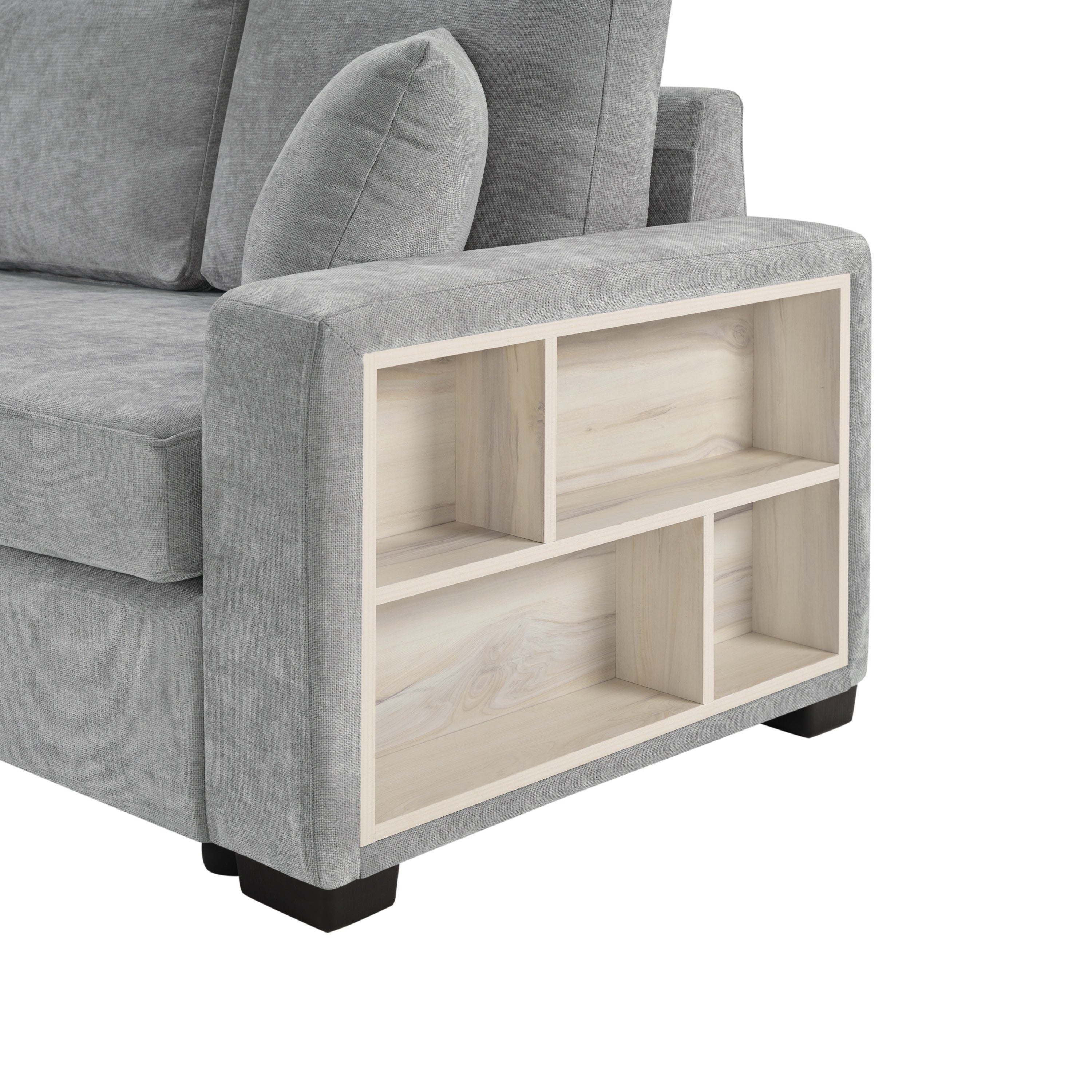 Sofa Modular Chenille Gray 2 Seat Center Console Storage Armrests 79 In
