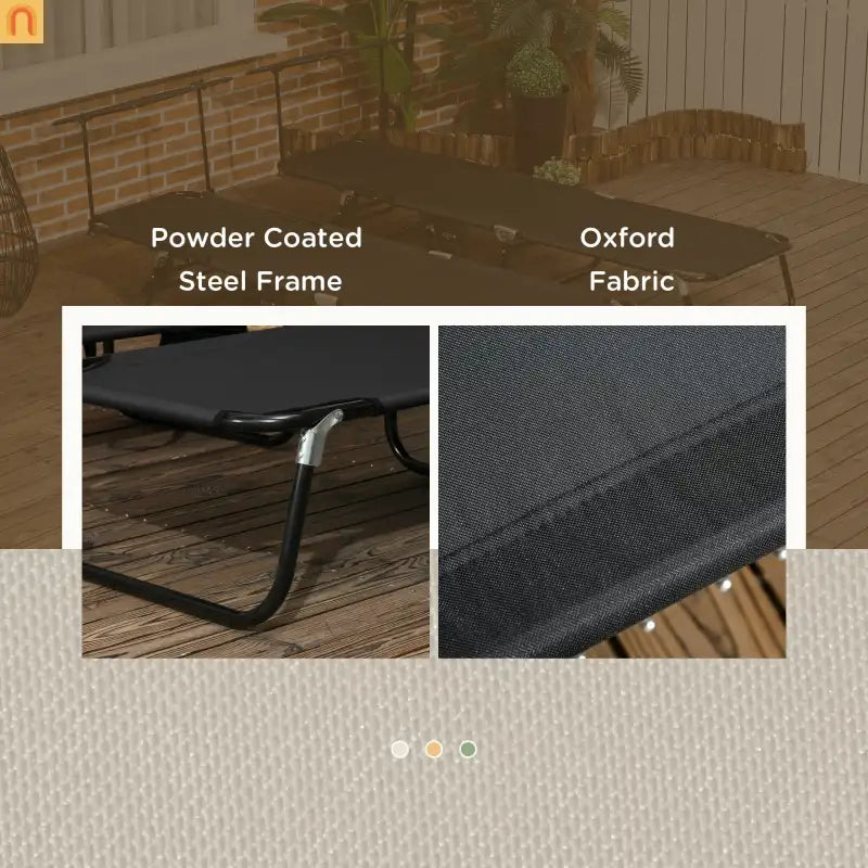 Chaise Lounge Steel Black Folding Canopy Shade 5 Position 265 lb Set of 2