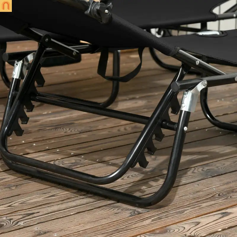 Chaise Lounge Steel Black Folding Canopy Shade 5 Position 265 lb Set of 2