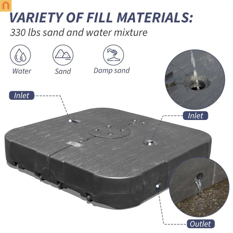 Patio Umbrella Base Heavy-Duty Square Black Resin 300 LB Wheels 38.6 In