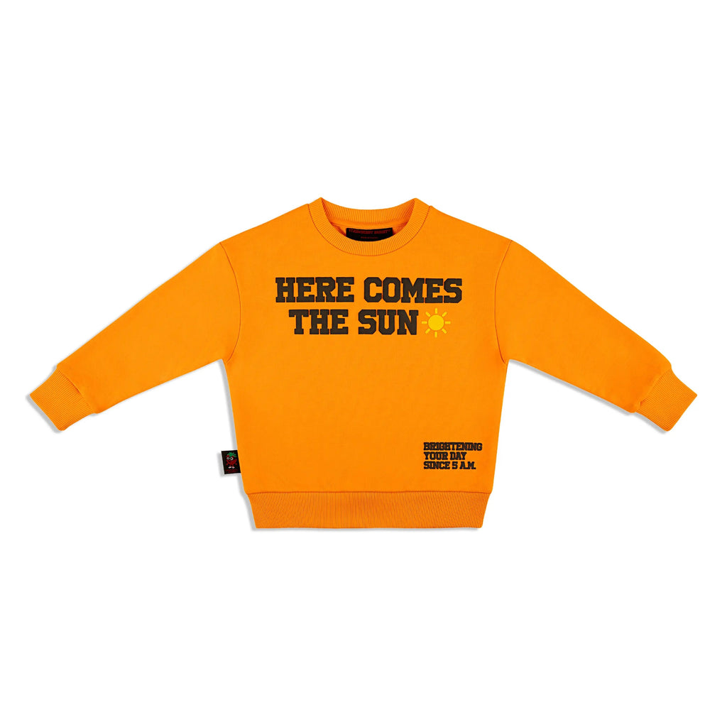 HERE COMES THE SUN 400 GSM Cotton Crewneck | Orange Popsicle