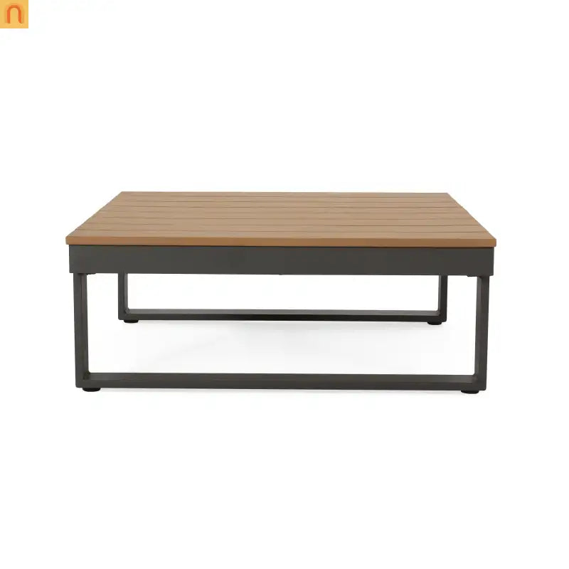 Outdoor Corner Chair Set Aluminum Acacia Wood Dark Gray 2 Piece