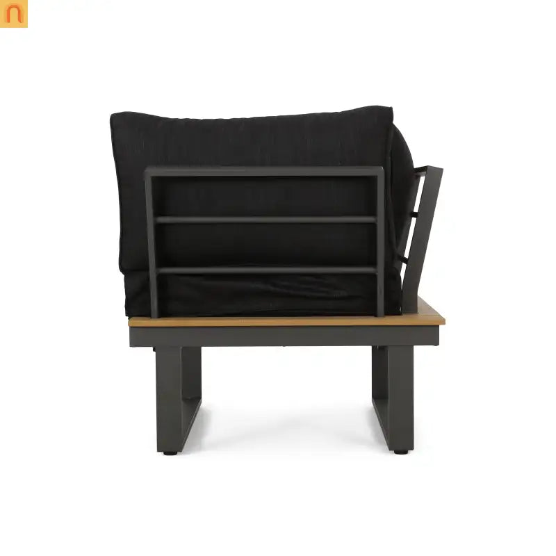 Outdoor Corner Chair Set Aluminum Acacia Wood Dark Gray 2 Piece