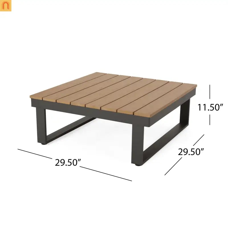 Outdoor Corner Chair Set Aluminum Acacia Wood Dark Gray 2 Piece