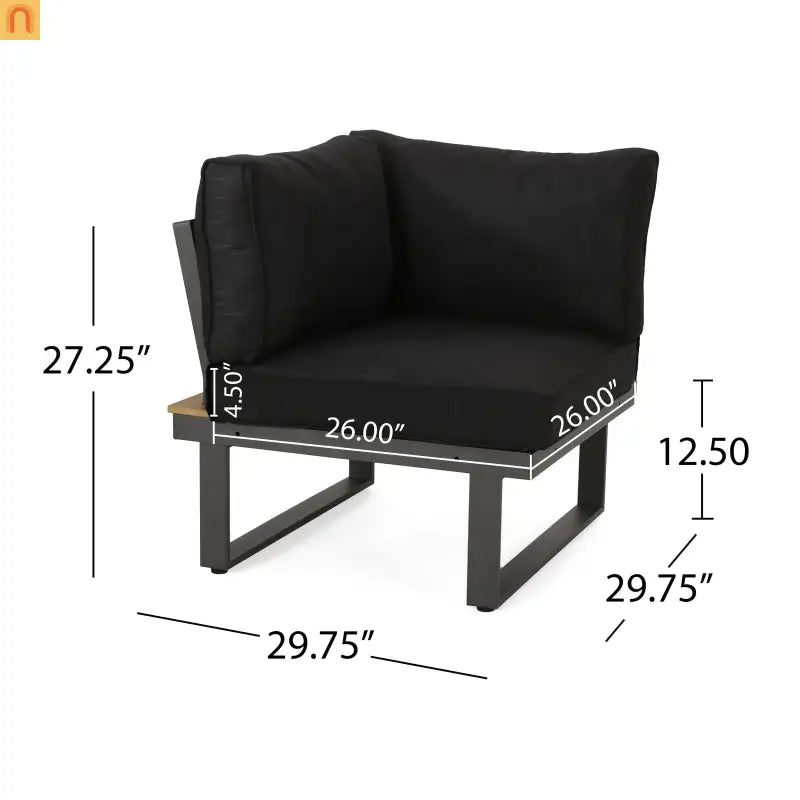 Outdoor Corner Chair Set Aluminum Acacia Wood Dark Gray 2 Piece