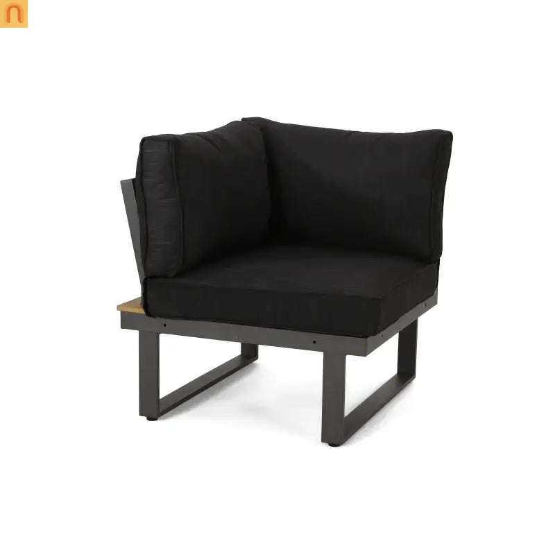 Outdoor Corner Chair Set Aluminum Acacia Wood Dark Gray 2 Piece