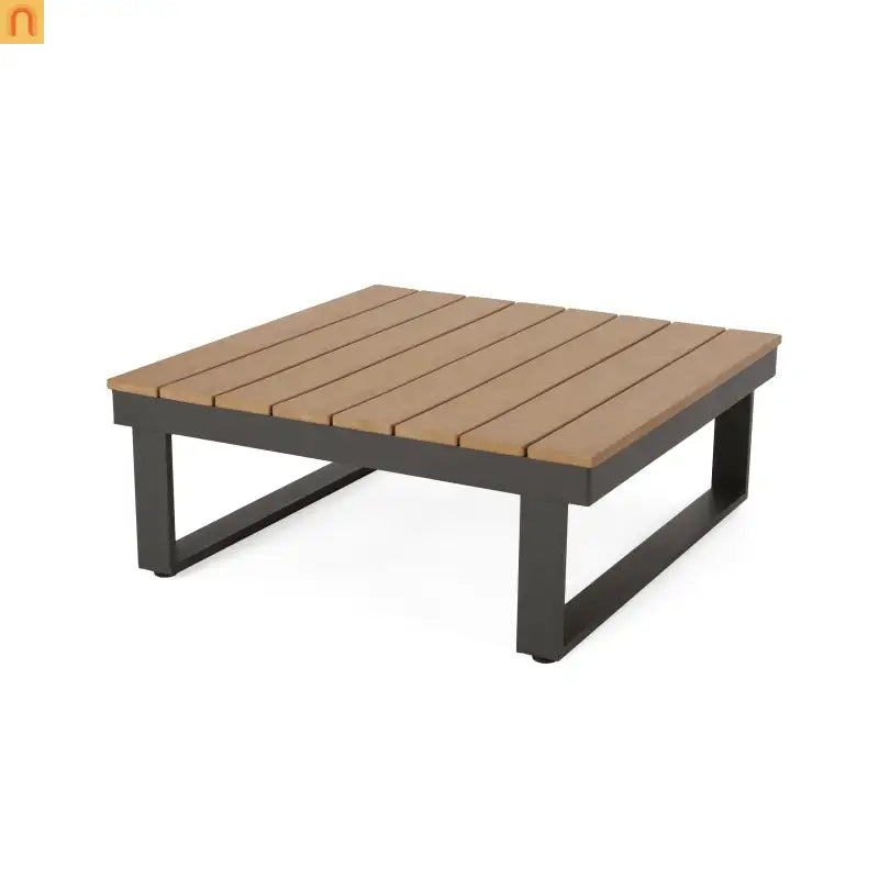 Outdoor Corner Chair Set Aluminum Acacia Wood Dark Gray 2 Piece