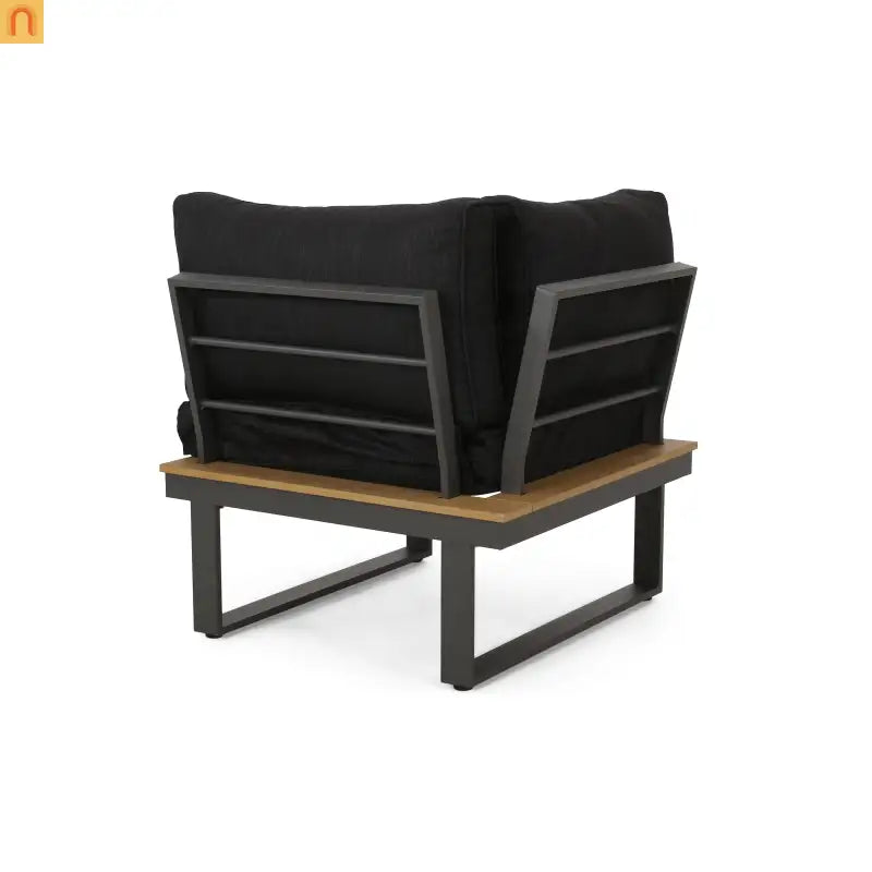 Outdoor Corner Chair Set Aluminum Acacia Wood Dark Gray 2 Piece