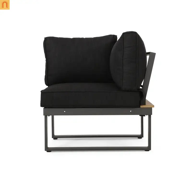 Outdoor Corner Chair Set Aluminum Acacia Wood Dark Gray 2 Piece
