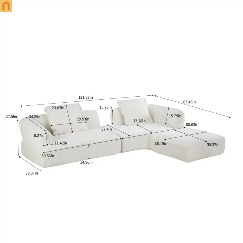 Sectional Sofa L-Shape Deep Seat Polyester Beige 4 Seat 121 In