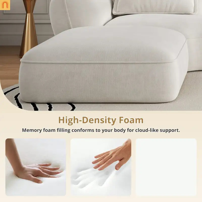 Sectional Sofa L-Shape Deep Seat Polyester Beige 4 Seat 121 In