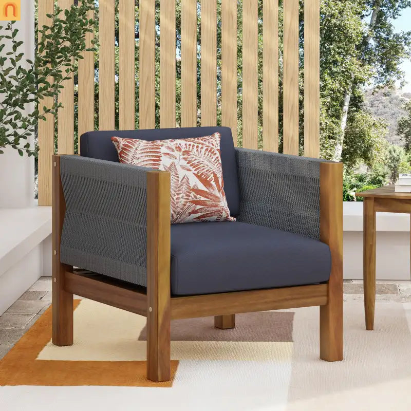 Outdoor Club Chair Set Acacia Wood Rope Teak Cushions Set of 2