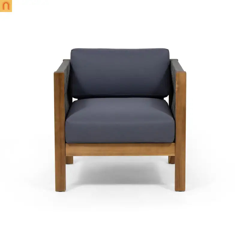 Outdoor Club Chair Set Acacia Wood Rope Teak Cushions Set of 2