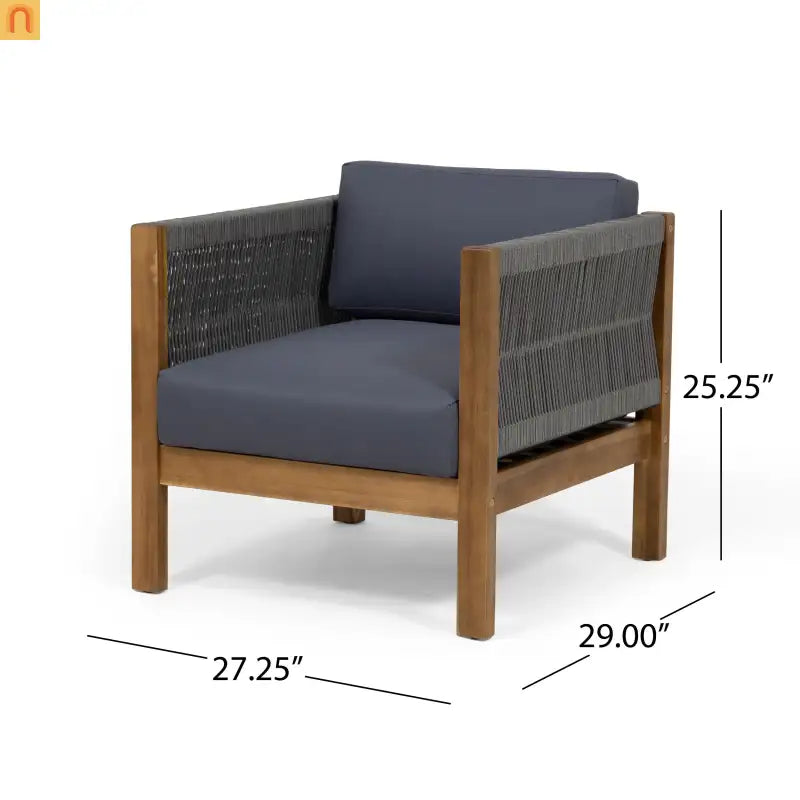 Outdoor Club Chair Set Acacia Wood Rope Teak Cushions Set of 2