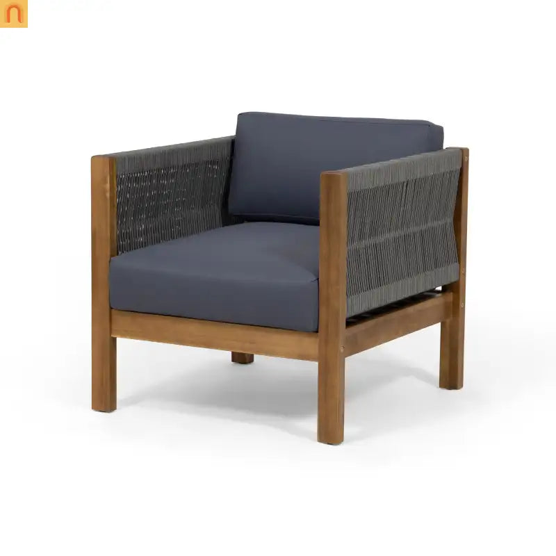 Outdoor Club Chair Set Acacia Wood Rope Teak Cushions Set of 2