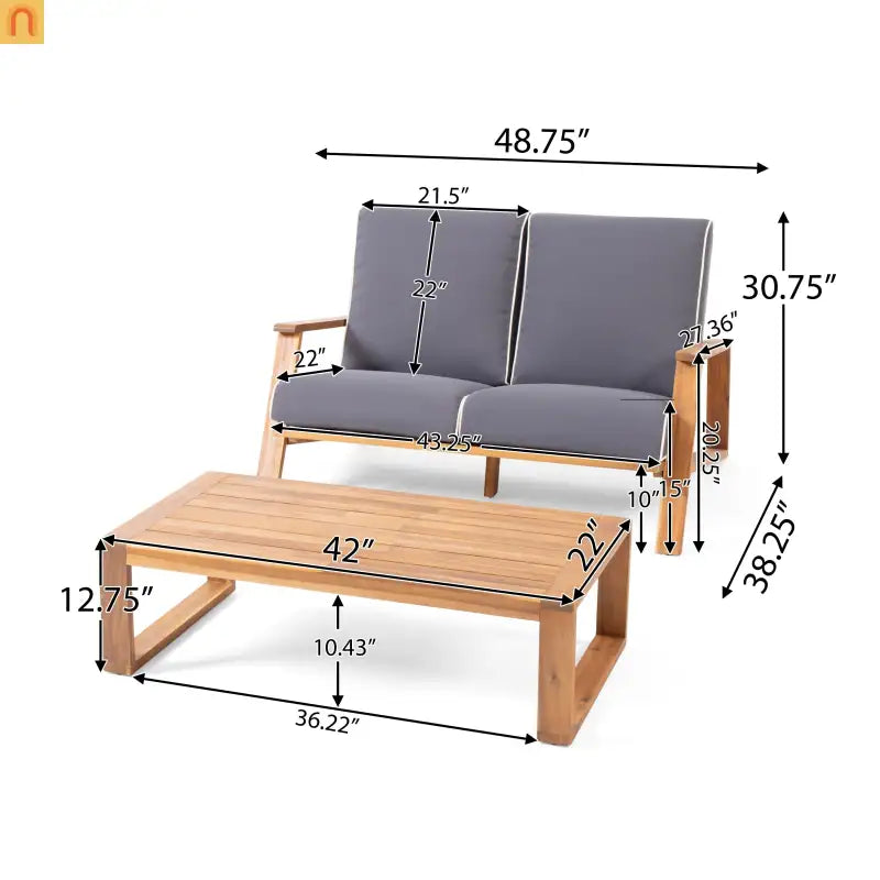 Outdoor Loveseat Set Acacia Wood Gray Adirondack