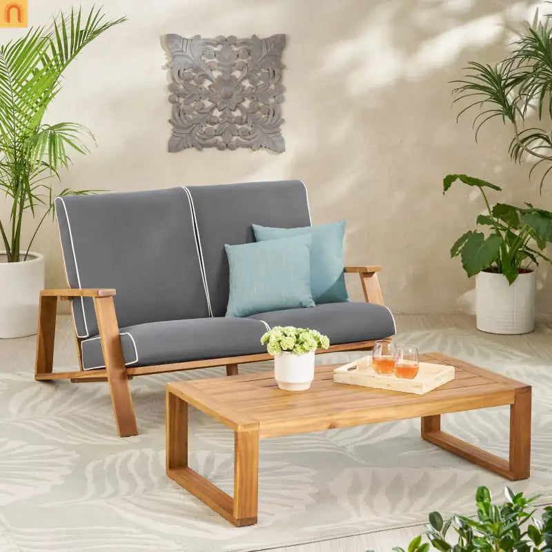 Outdoor Loveseat Set Acacia Wood Gray Adirondack