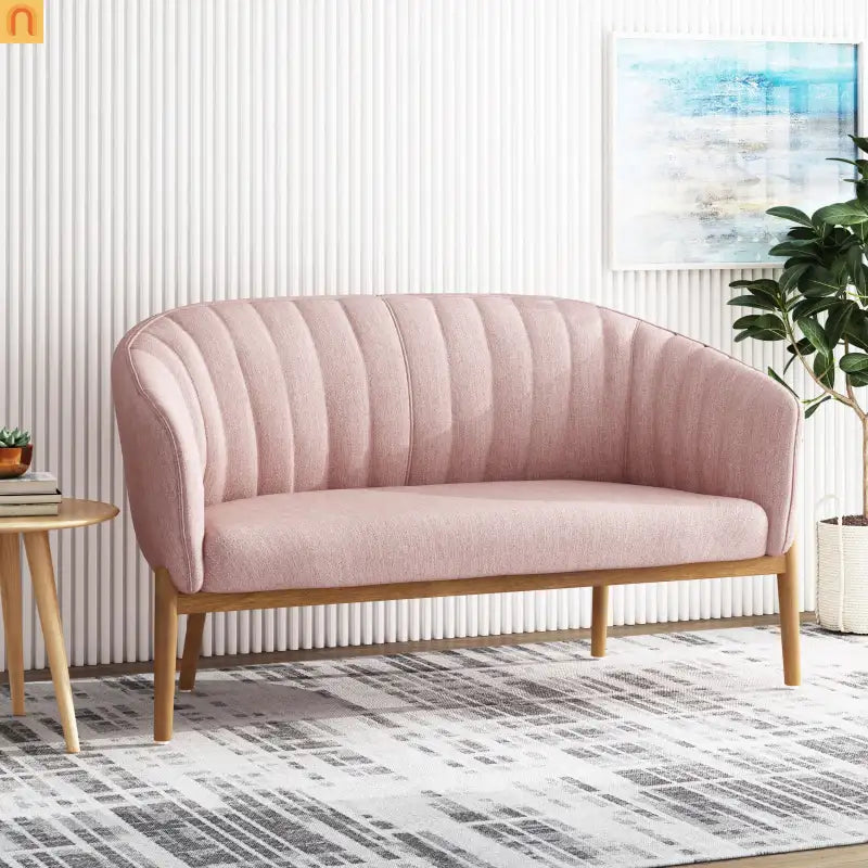 Loveseat Mid Century Modern Channel Back Fabric Blush 55in