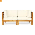 Outdoor Loveseat Set Acacia Wood Beige Cushion 2 Piece Modular
