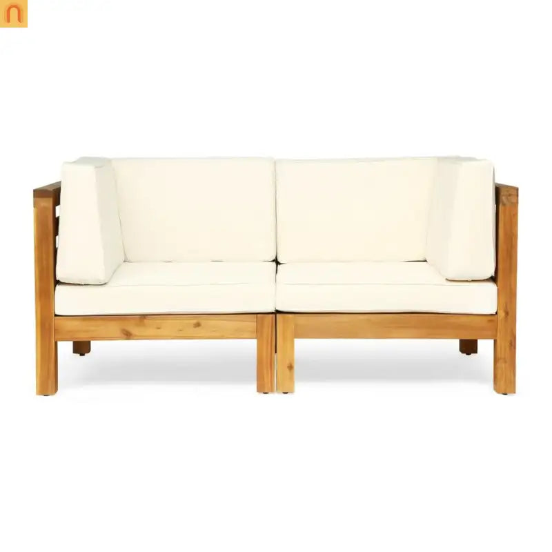 Outdoor Loveseat Set Acacia Wood Beige Cushion 2 Piece Modular