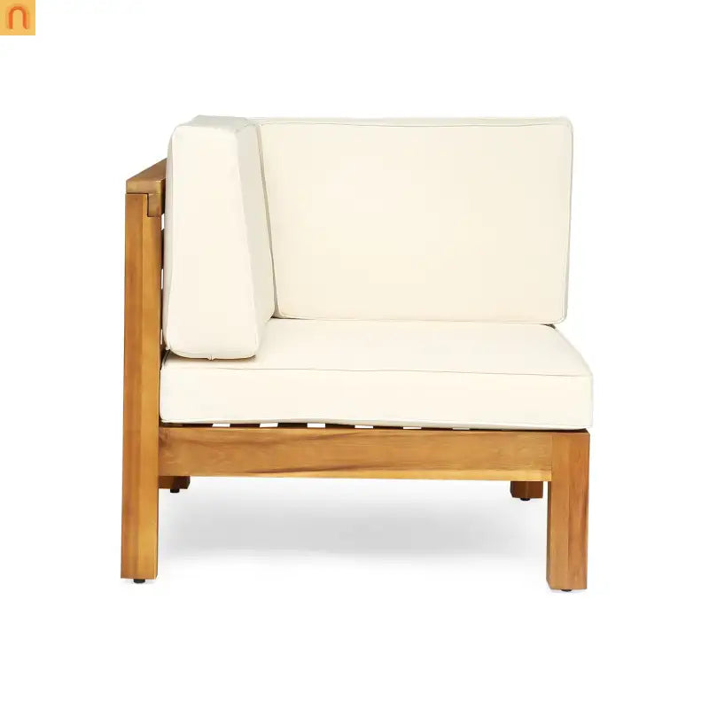 Outdoor Loveseat Set Acacia Wood Beige Cushion 2 Piece Modular