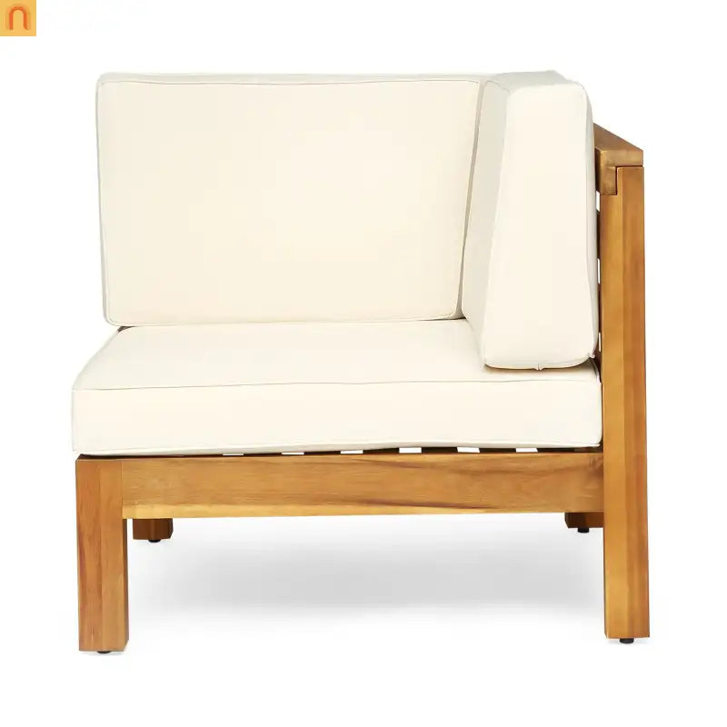 Outdoor Loveseat Set Acacia Wood Beige Cushion 2 Piece Modular